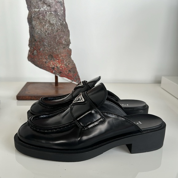 Prada Black Brushed Leather Loafer Mules Size IT 36 - Picture 3 of 17